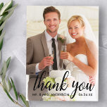 Bröllop Tack Bride and Groom Photo B Vykort<br><div class="desc">Bröllop Tack Bride and Groom Photo Postcard - svart skript</div>