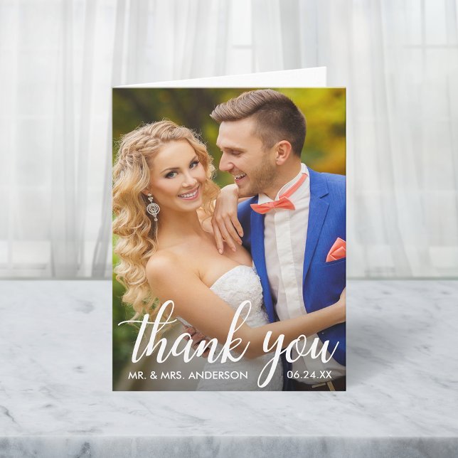 Bröllop Tack Bride and Groom Photo Note Card (Customize to add text or more photos inside of card.)