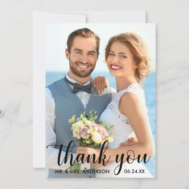 Bröllop Tack Bride Groom Photo Card B Kort (Framsida)