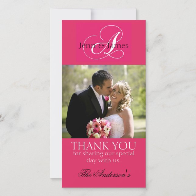 Bröllop Tack Bride Groom Photo Cards Fuchsia (Framsida)