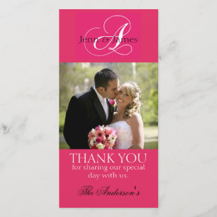 Bröllop Tack Bride Groom Photo Cards Fuchsia Kort