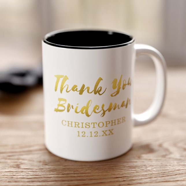 Bröllop Tack Bridesman Present Två-Tonad Mugg (Thank your Bridesman for being by your side with this coffee mug. Just add a name and wedding date)