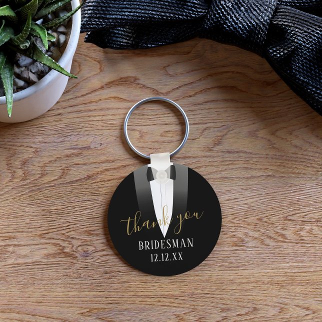Bröllop Tack Bridesman Tuxedo Keychain Nyckelring (Thank any member of your bridal party with this keychain. Just add their name and your wedding date)