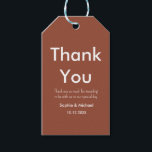 Bröllop Tack Brun Terrakotta  Presentetikett<br><div class="desc">Bröllop Tack Gåva Märken med vit text på brun terrakotta för bröllop,  bröllopsfest,  repetition middag,  bröllops shower. Vänligen kolla in vår butikssamling nedan för matchande artiklar.</div>