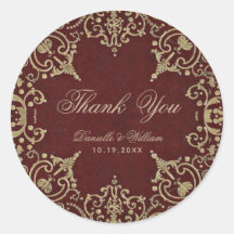 Bröllop Tack Burgundy Guld Elegant Vintage 
