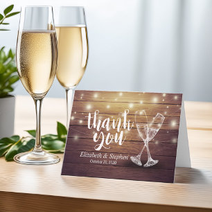 Bröllop Tack Champagne Glass Wood Ljus Kort