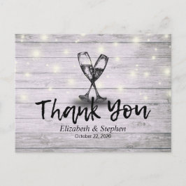 Bröllop Tack Champagne Glass Wood Ljus Vykort