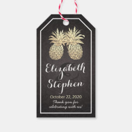 Bröllop Tack Chic Black Guld Ananas par par Presentetikett