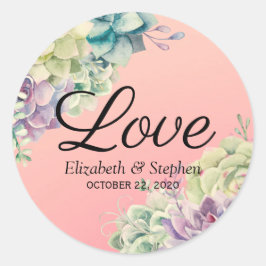 Bröllop Tack Chic Vattenfärgsplantor med suckkulor Runt Klistermärke