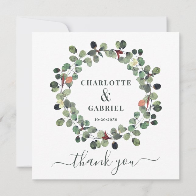 Bröllop Tack Eucalyptus Greenery Kort (Framsida)