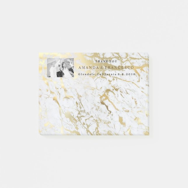 Bröllop Tack favor Guld Grått Marble Post-it Block (Framsida)