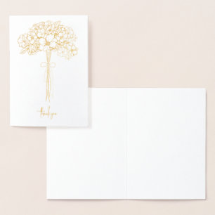 Bröllop Tack Flower Bouquet Guld Embossed Folierat Kort