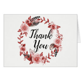 Bröllop tack för Boho Feather Burgundy Ro OBS Kort