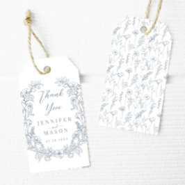 Bröllop tack för den blåa blommigten, utandningskl presentetikett