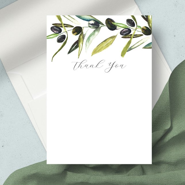 Bröllop Tack för ditt kort Elegant Olive Gren (thank you card watercolor olive branch Victoria Grigaliunas)