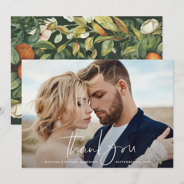 Bröllop tack för skriptfotot, citrus botaniskt (Fram/baksida)