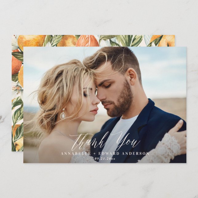 Bröllop tack för skriptfotot, citrus botaniskt (Fram/baksida)