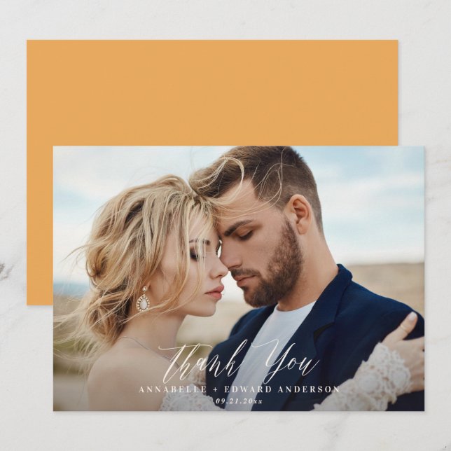 Bröllop tack för skriptfotot, citrus botaniskt kort (Fram/baksida)