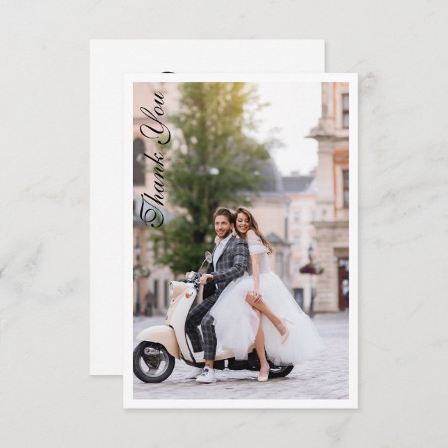 Bröllop Tack Foto Modern Enkel Elegant (Fram/baksida)