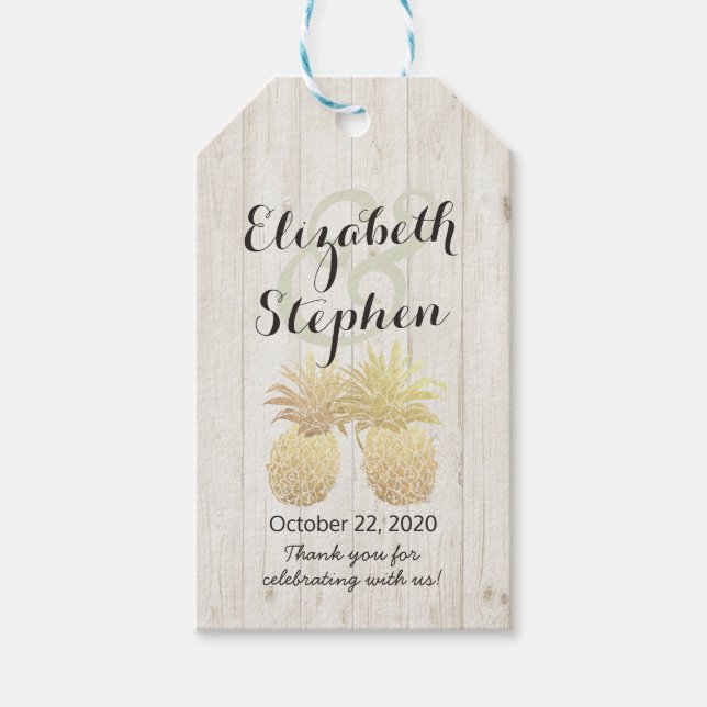 Bröllop Tack ger Guld ananas paraplyträ Presentetikett (Framsidan)