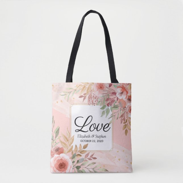 Bröllop Tack Gift Bags Modern Elegant Flowers Tygkasse (Framsida)