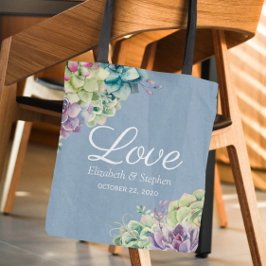 Bröllop Tack Gift Bags Watercolor Succulents Tygkasse
