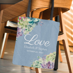 Bröllop Tack Gift Bags Watercolor Succulents Tygkasse