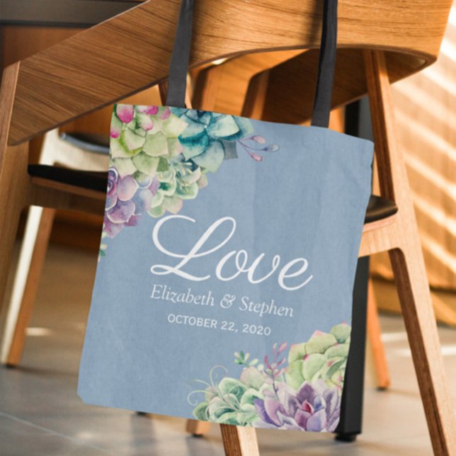 Bröllop Tack Gift Bags Watercolor Succulents Tygkasse (Skapare uppladdad)