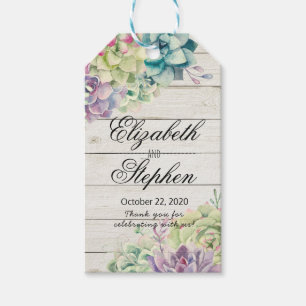 Bröllop Tack Gift Märkres Succulents Rustic Wood Presentetikett