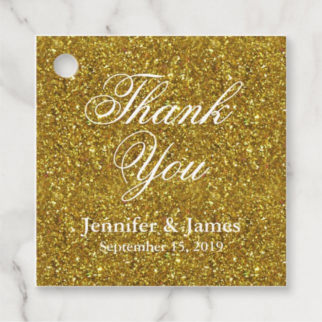 Bröllop Tack Glitter Guld Gåvor Etiketter (Framsida)