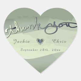 Bröllop "Tack" Grått Tvättar Hjärtformat Klistermärke