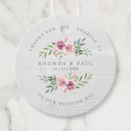 Bröllop Tack Guests Rosa Blommigt Garland Wood Gåvor Etiketter