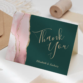 Bröllop Tack Guld Agate Emerald Grönt Kort