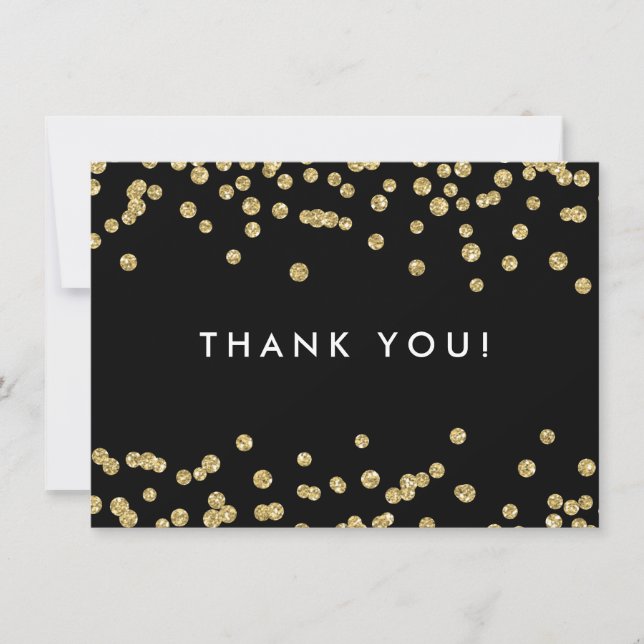 Bröllop Tack Guld Faux Glitter confetti Black (Framsida)