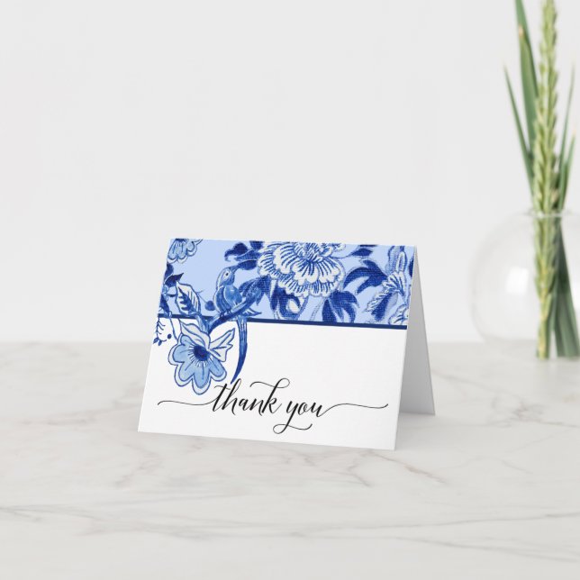 Bröllop tack himmelsblå fågel blomster chinoiserie (Framsida)