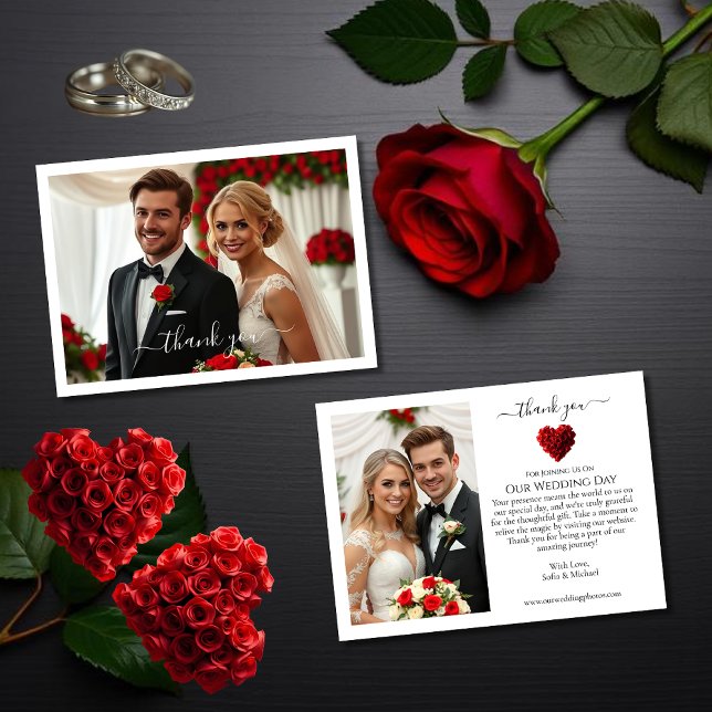 Bröllop Tack - Hjärtformade Röda Rosor Tack Jo (Wedding Thank You- Heart Shaped Red Roses Thank Yo Thank You Card)