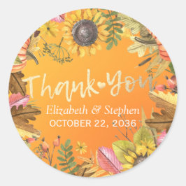 Bröllop Tack Höst löv Pumpkin Sunblommor Runt Klistermärke