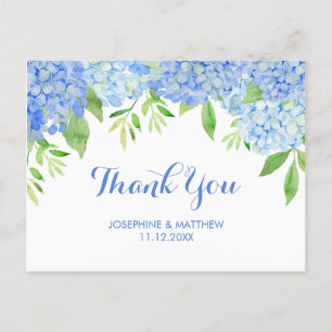 Bröllop Tack Hydrangea Blue Watercolor Blommigt Vykort