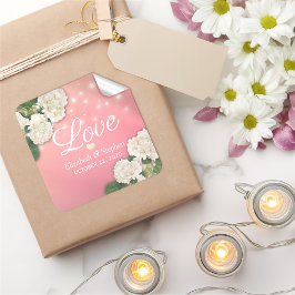 Bröllop Tack Hydrangea Flowers String Ljus Fyrkantigt Klistermärke