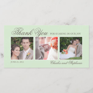 Bröllop Tack i Mint Three Photo Card Kort