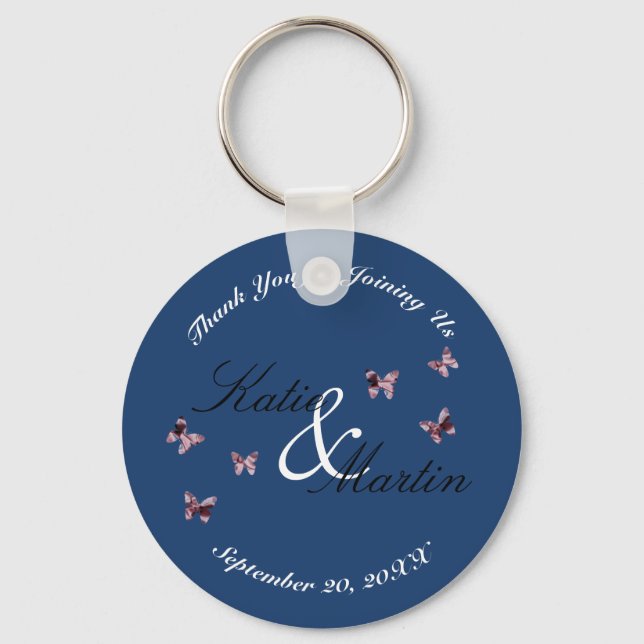 Bröllop Tack Keepsakes Rosa Butterflies Nyckelring (Framsida)