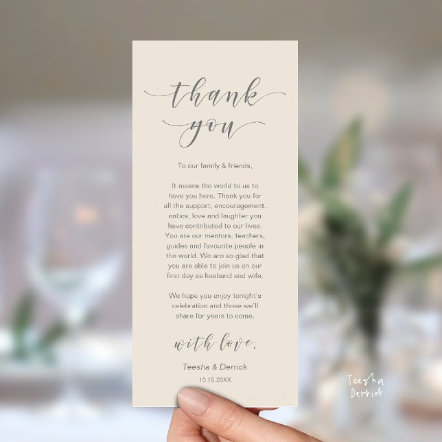 Bröllop Tack Krämgrå Modern Middagskort Program (Wedding Thank you Cream and Grey Modern Dinner Card)
