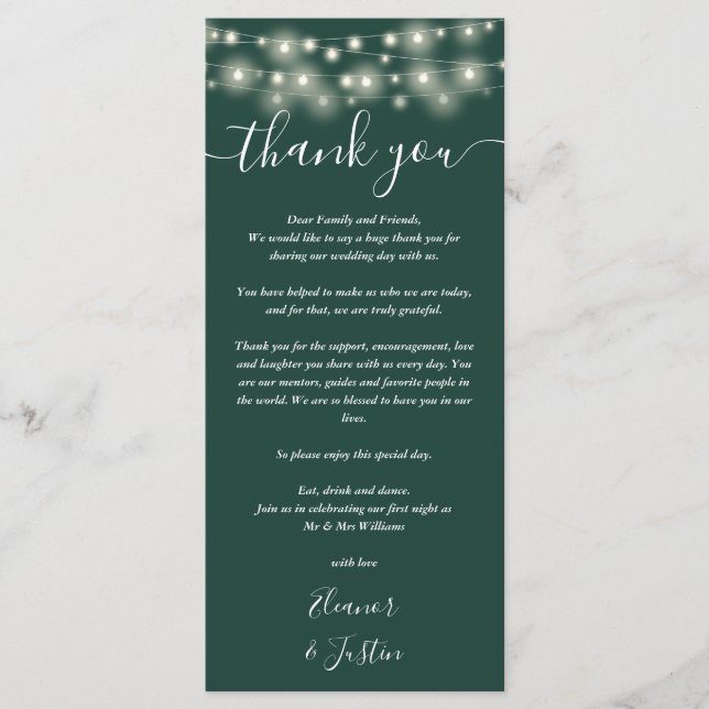 Bröllop Tack Ljus Emerald Grönt Place Card Meny (Framsida)