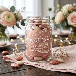 Bröllop Tack Mason Jar Sträng Ljus Rose Guld Fyrkantigt Klistermärke