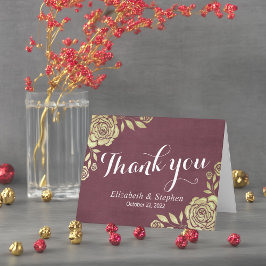 Bröllop Tack Modern Golden Ro Burgundy Red Kort
