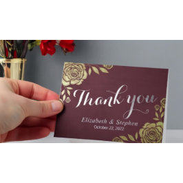 Bröllop Tack Modern Golden Ro Burgundy Red Kort