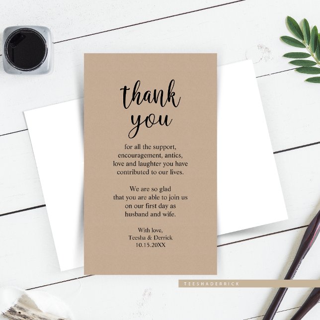 Bröllop Tack, Modern Rustic Brown Kraft Enclo Tilläggskort (Wedding Thank you, Modern Rustic Brown Kraft Enclosure Card for your guests attended your big day.)