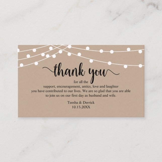 Bröllop Tack, Modern Rustic Brown Kraft Enclo Tilläggskort (Framsida)