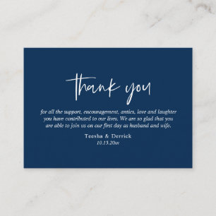 Bröllop Tack, Modern Simple Script Navy Blue Tilläggskort