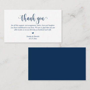 Bröllop Tack, Modern skrift, Classy Navy Blue Tilläggskort